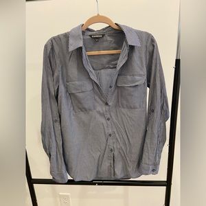 Express, medium, long sleeve, button down top.